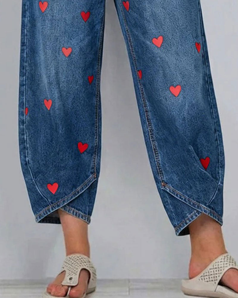 Nohavice srdce vzor denim vzhľad členkové