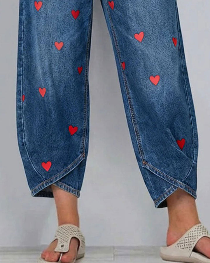 Nohavice srdce vzor denim vzhľad členkové