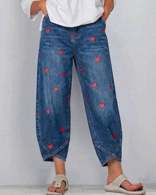 Nohavice srdce vzor denim vzhľad členkové