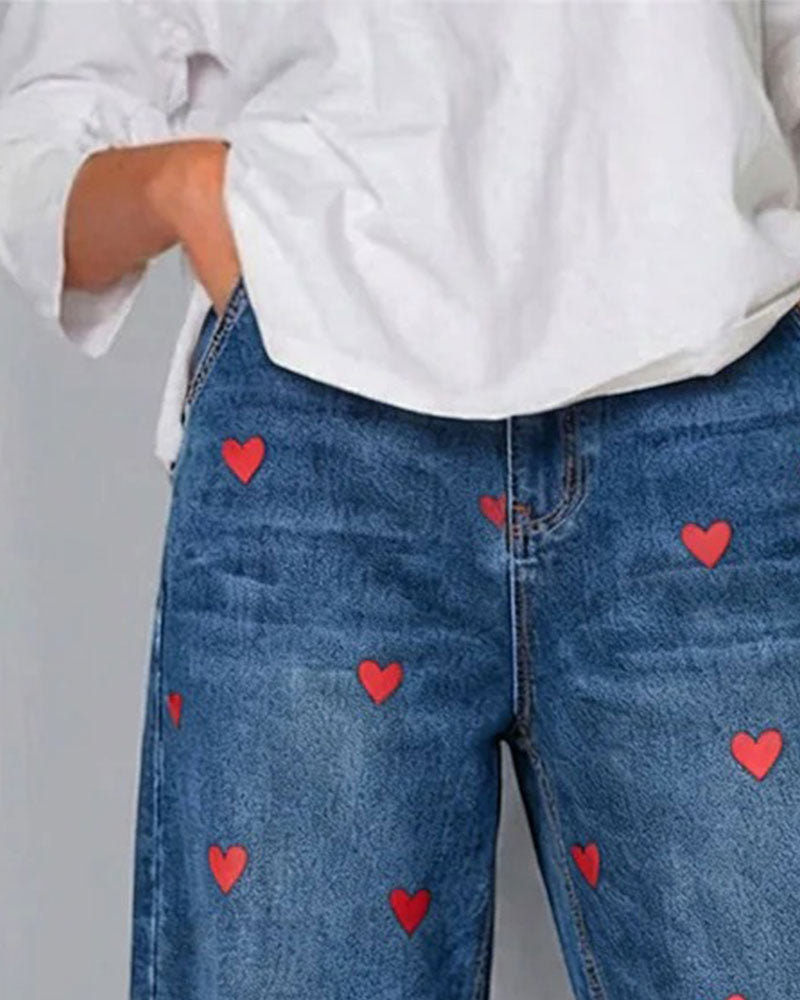 Nohavice srdce vzor denim vzhľad členkové
